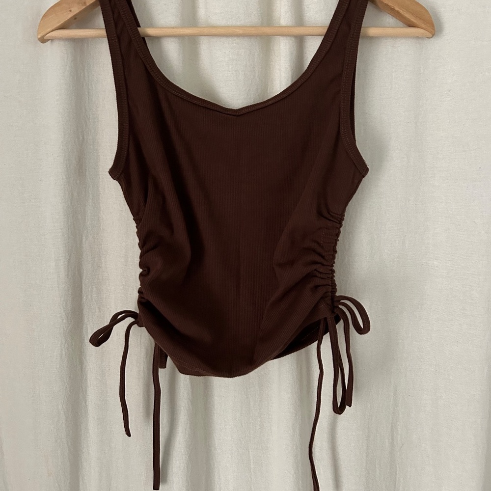 Brown Ribbed Tank with side ties